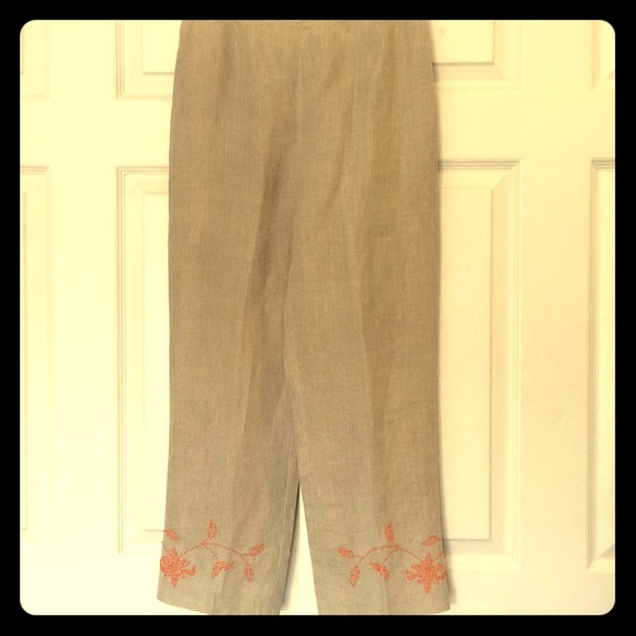 Ann Taylor LOFT linen crop pants w/  orange beads - Picture 1 of 8